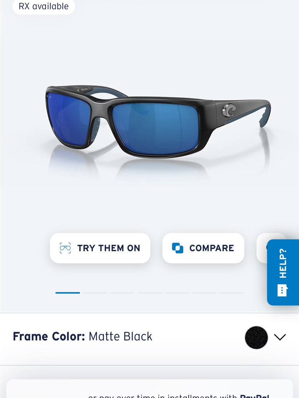Costa Matte Black Frame Blue Mirrored Lens Sunglasses